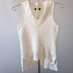 Rag & Bone Sleeveless Sweater Women XS White V-Neck High-Low Mixed Knit